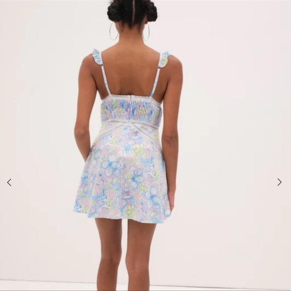 For Love & Lemons Sun Dress Sz XL Blue Floral Midsummer Flutter Straps Retro NWT - Picture 3 of 13